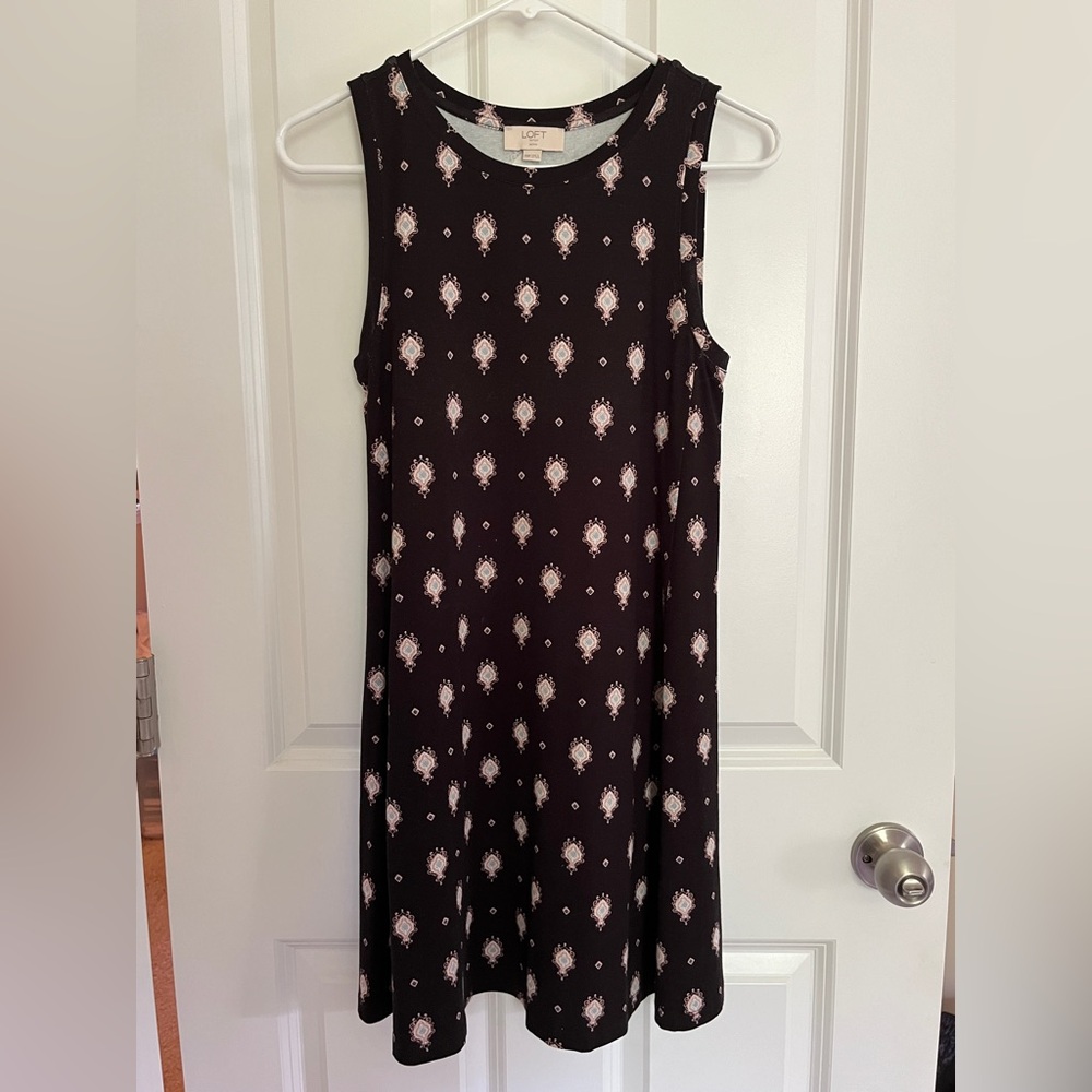 LOFT Black and White Patterned Midi Dress